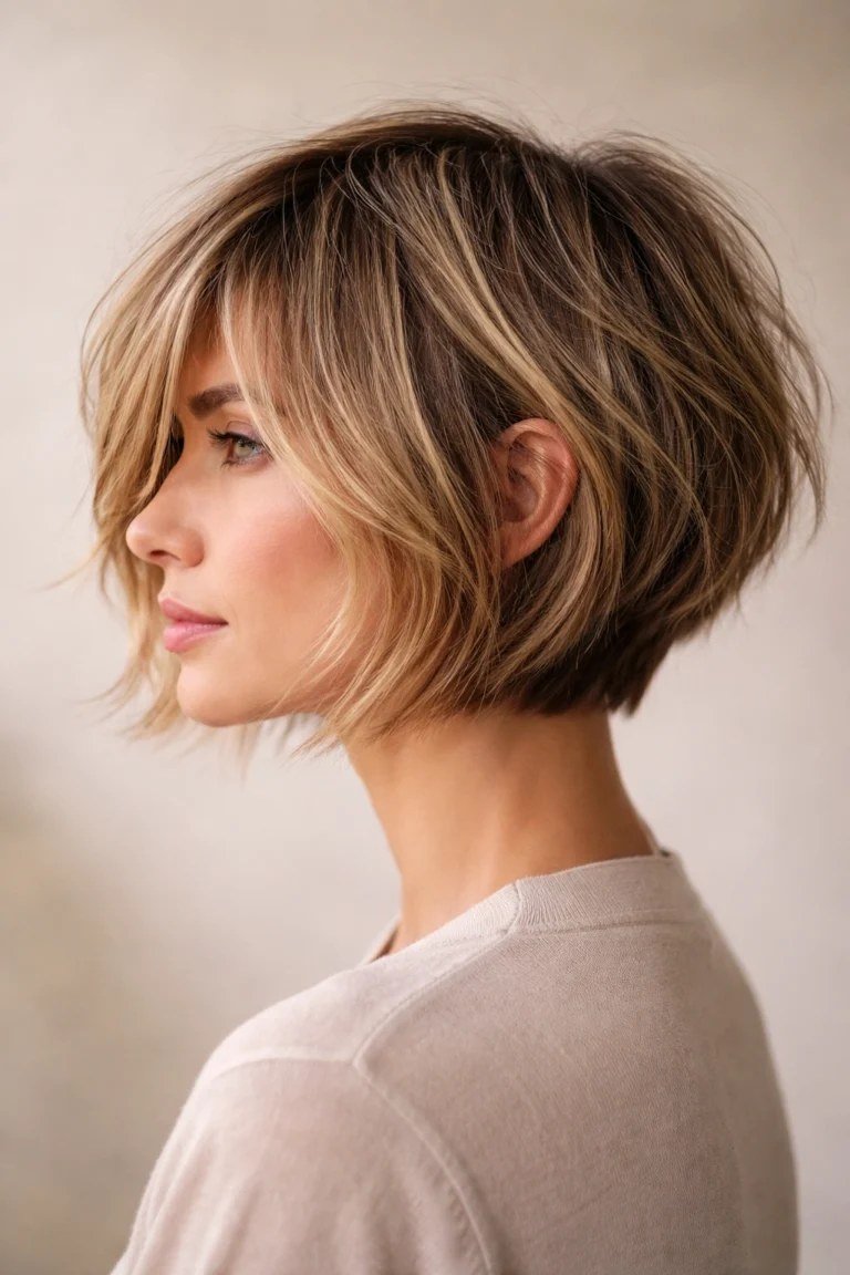 Textured jaw length bob with piecey point-cut layers and lived-in edge