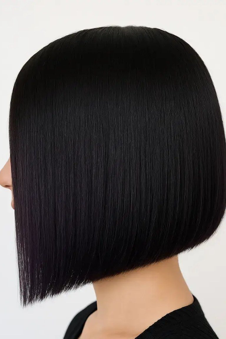 Sleek straight jaw length cut with glass-hair shine and polish