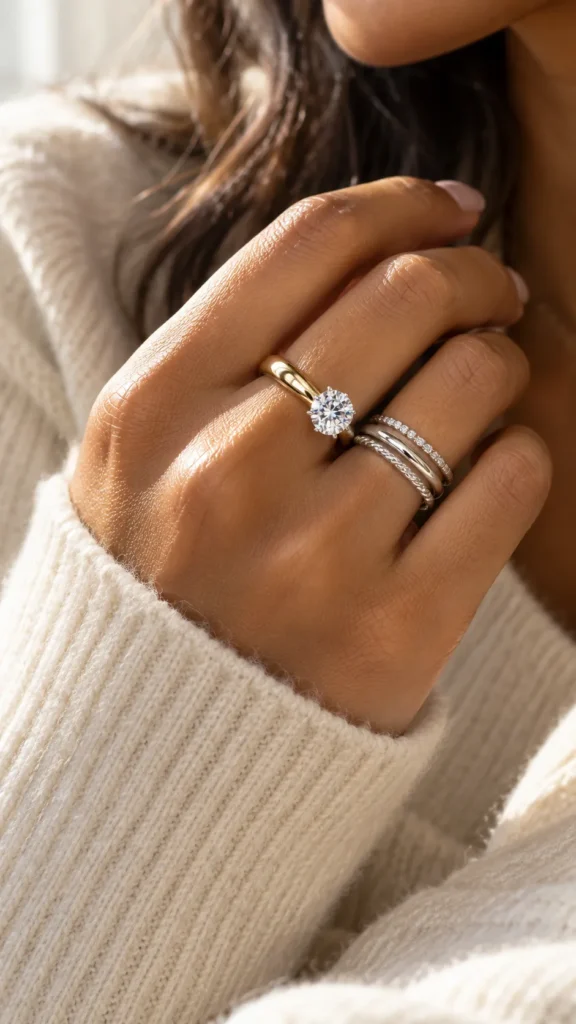Gold and Silver Rings Together Including Wedding Sets