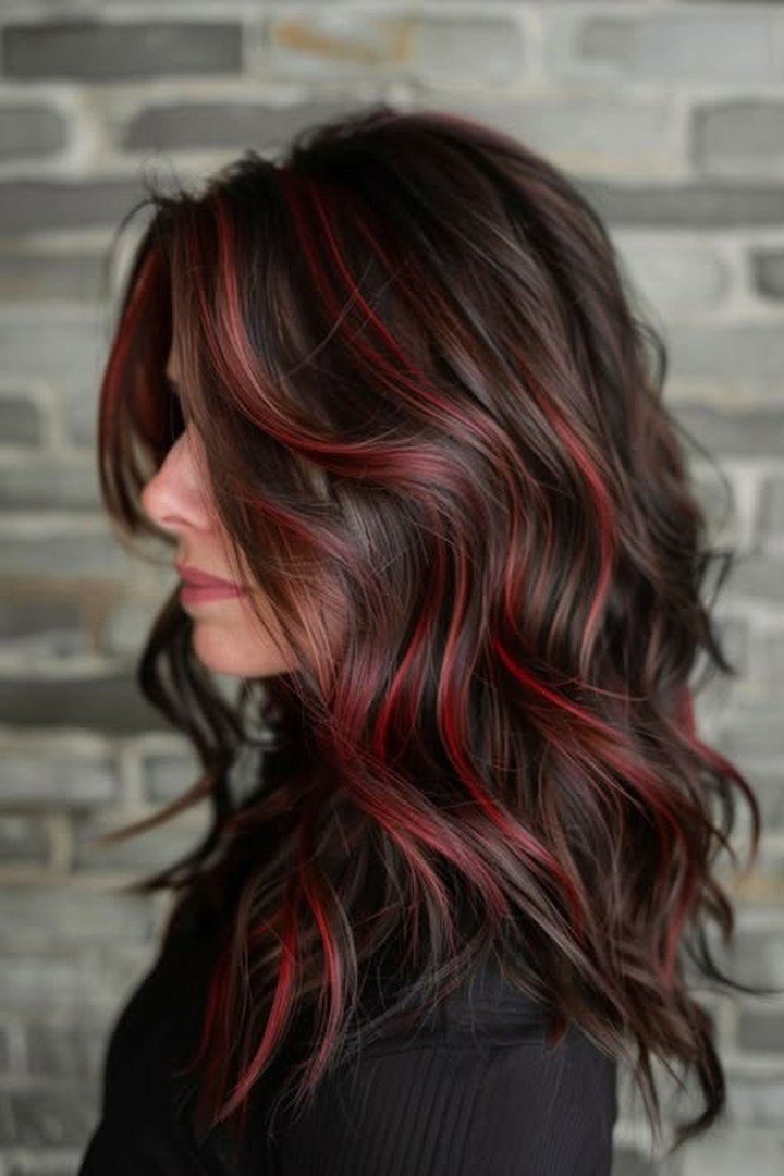 Burgundy money piece, face-framing burgundy streaks