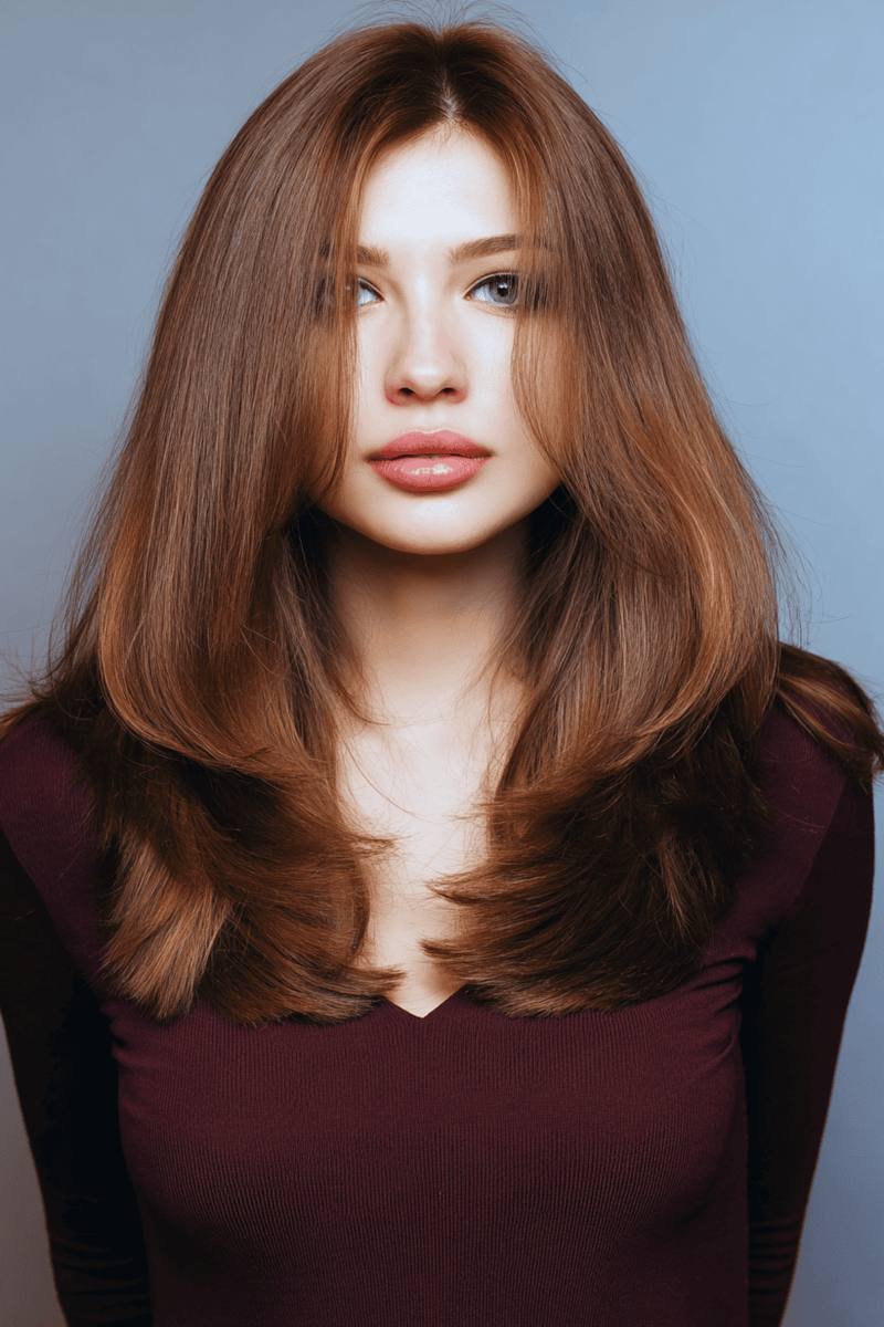 Long layered bob with weight removed for thick hair