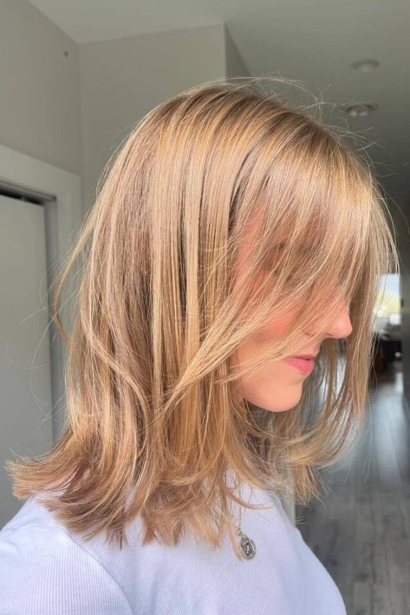 Layered long bob that makes fine hair look fuller