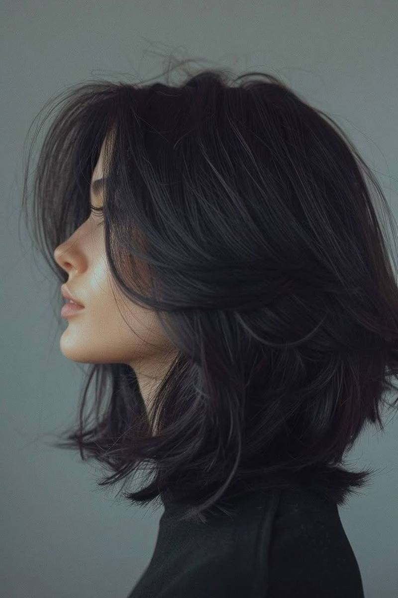 Bouncy blowout long layered bob with flipped ends