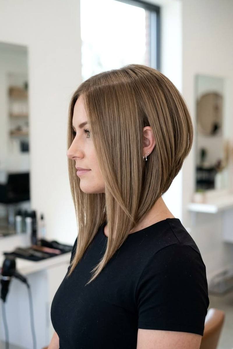 Choppy textured long bob with piecey layers