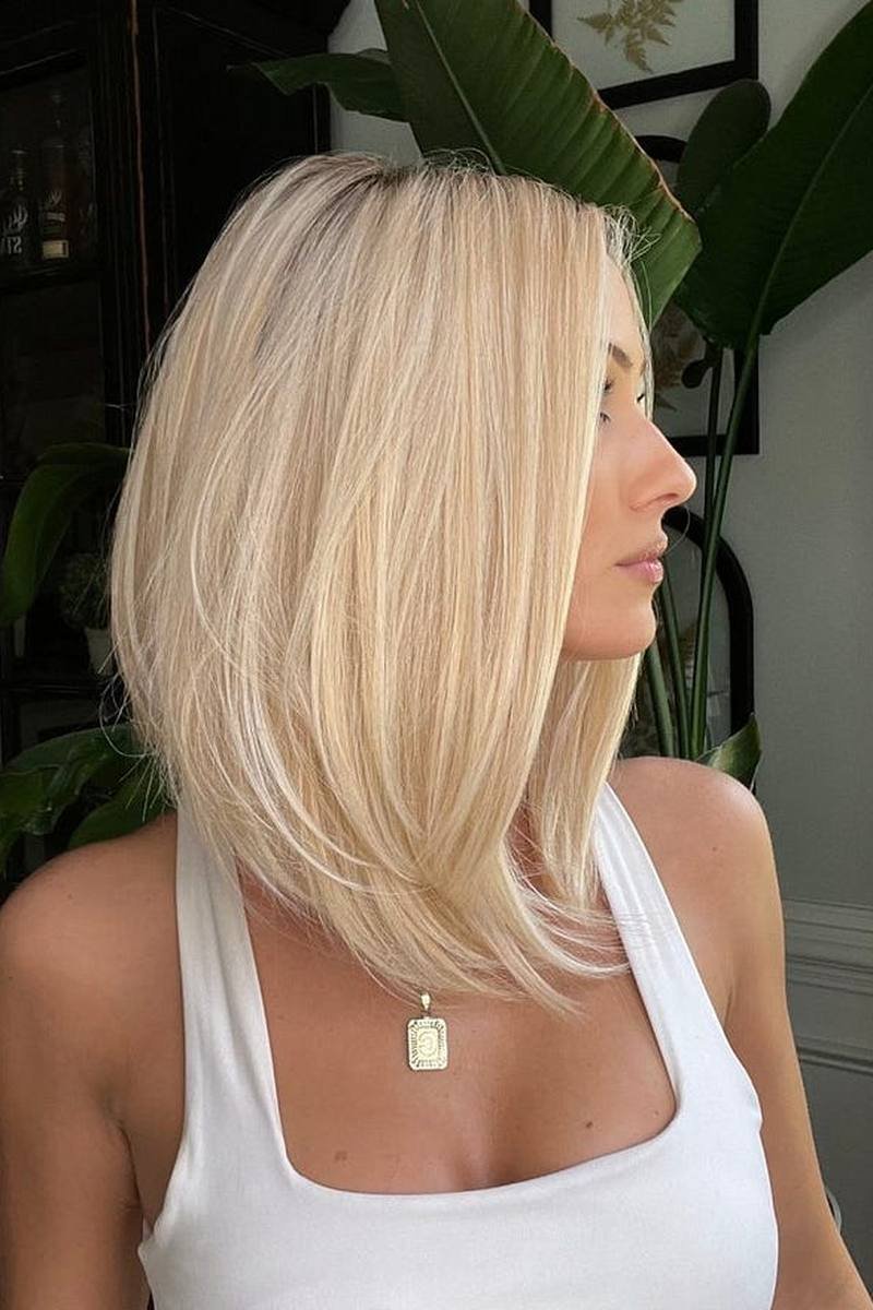 Polished salon-finished long layered bob
