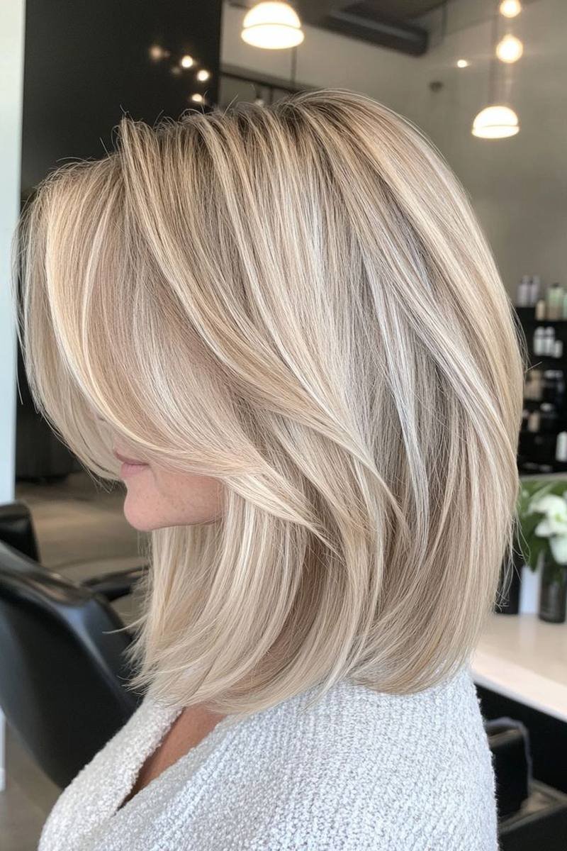 Long layered bob with soft wispy ends