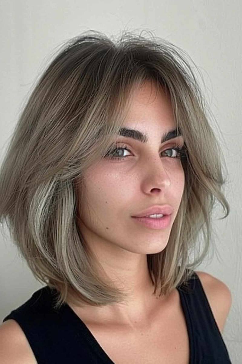 Soft shaggy long layered bob with curtain fringe