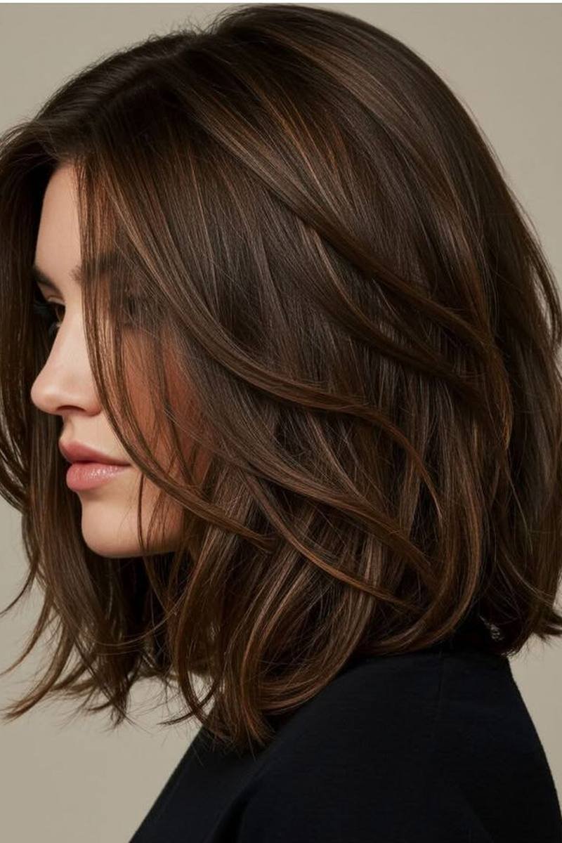 Ash-blonde long layered bob with dimensional layers