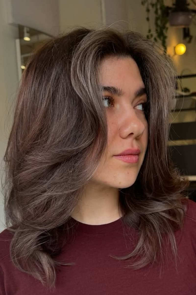 Shoulder-length butterfly haircut with balanced bounce