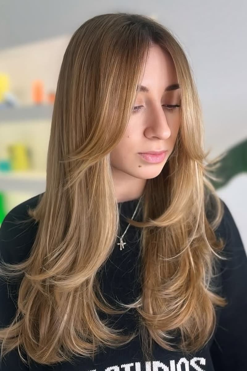 Butterfly haircut for straight hair with wispy volume