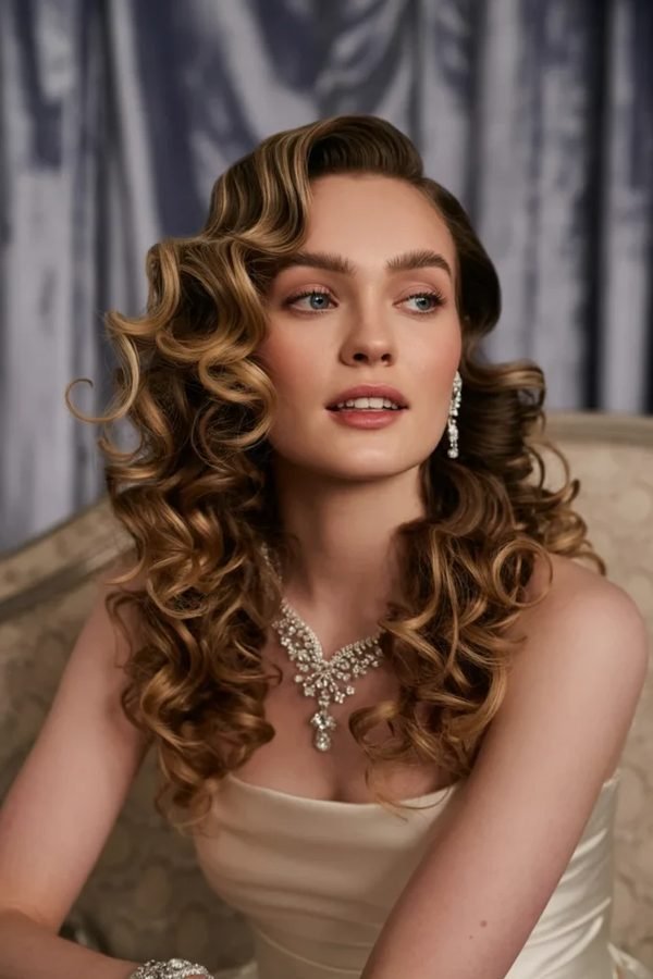 Old Hollywood glam curls, one of the most elegant christmas hairstyles for a holiday party