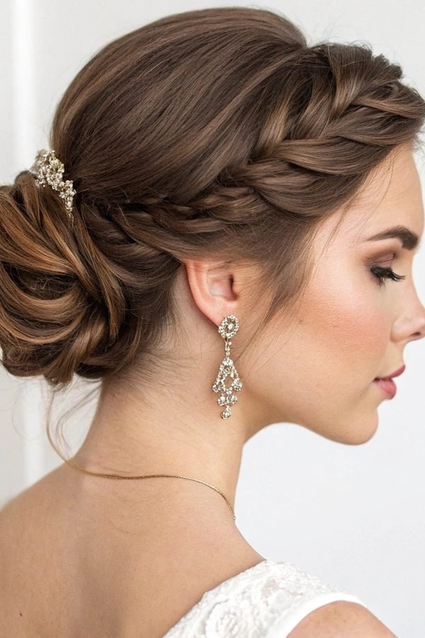 Chic low bun with a deep side part