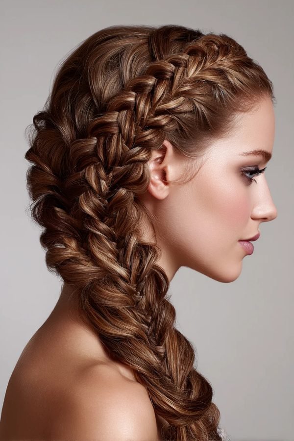 Dutch braid melting into a fishtail braid