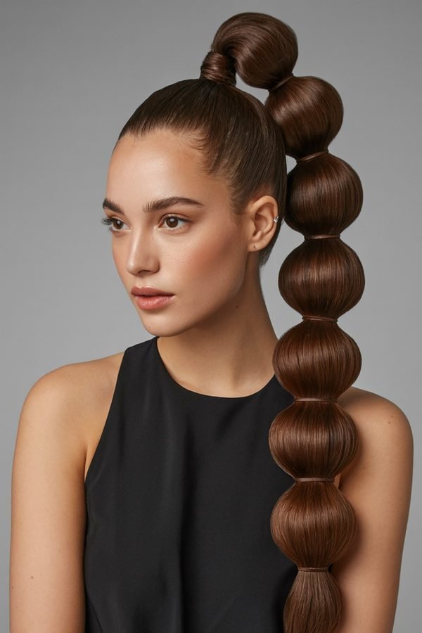 Sleek bubble ponytail with segmented sections