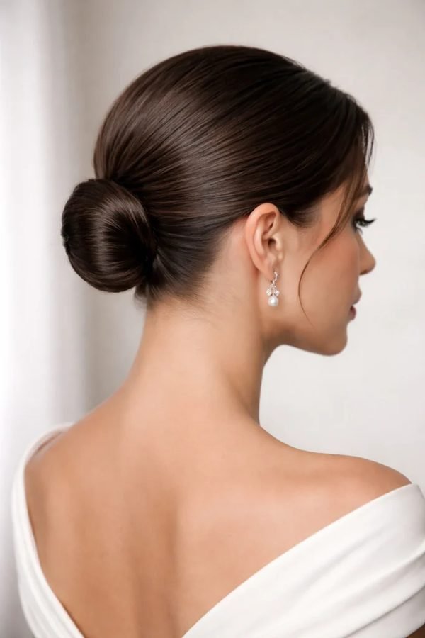 Rounded textured bun updo