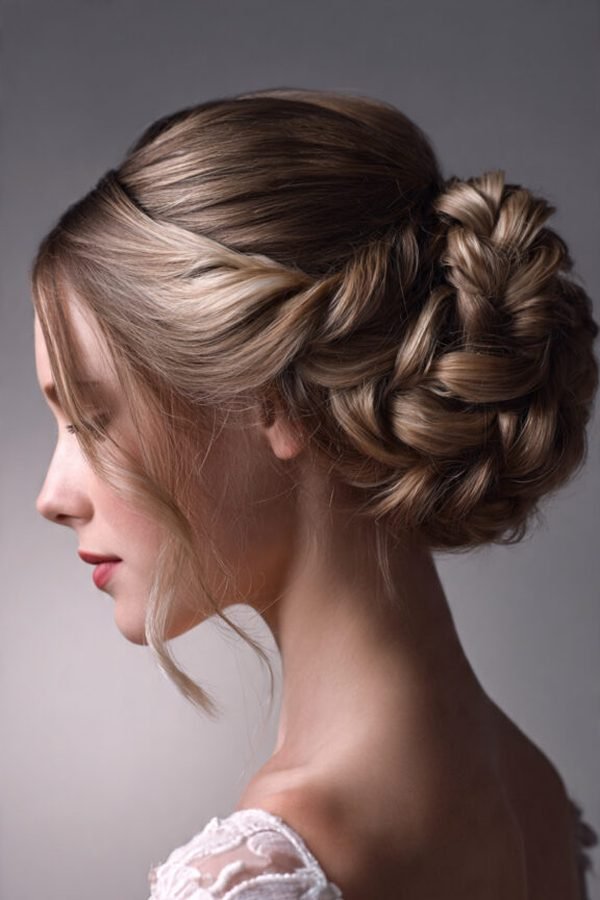 Side braid swept into a braided bun