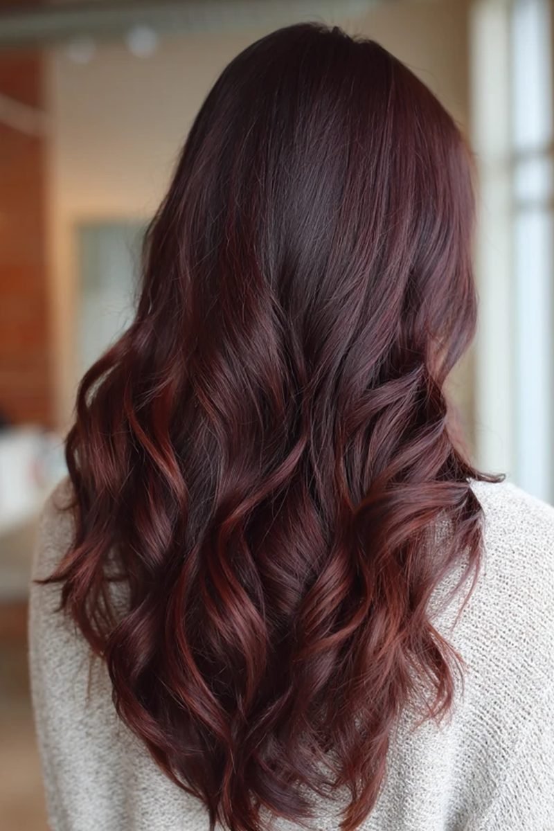 Cherry cola brunette lob haircut