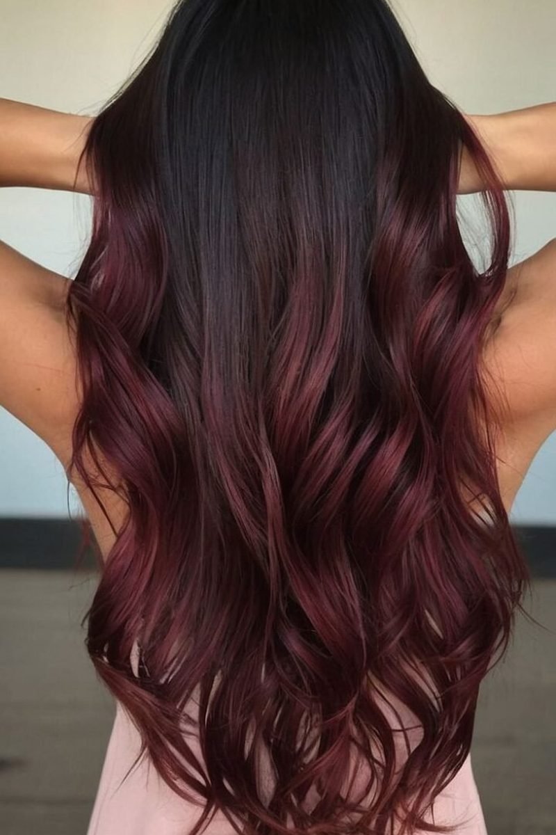 Cherry cola brunette on curly hair