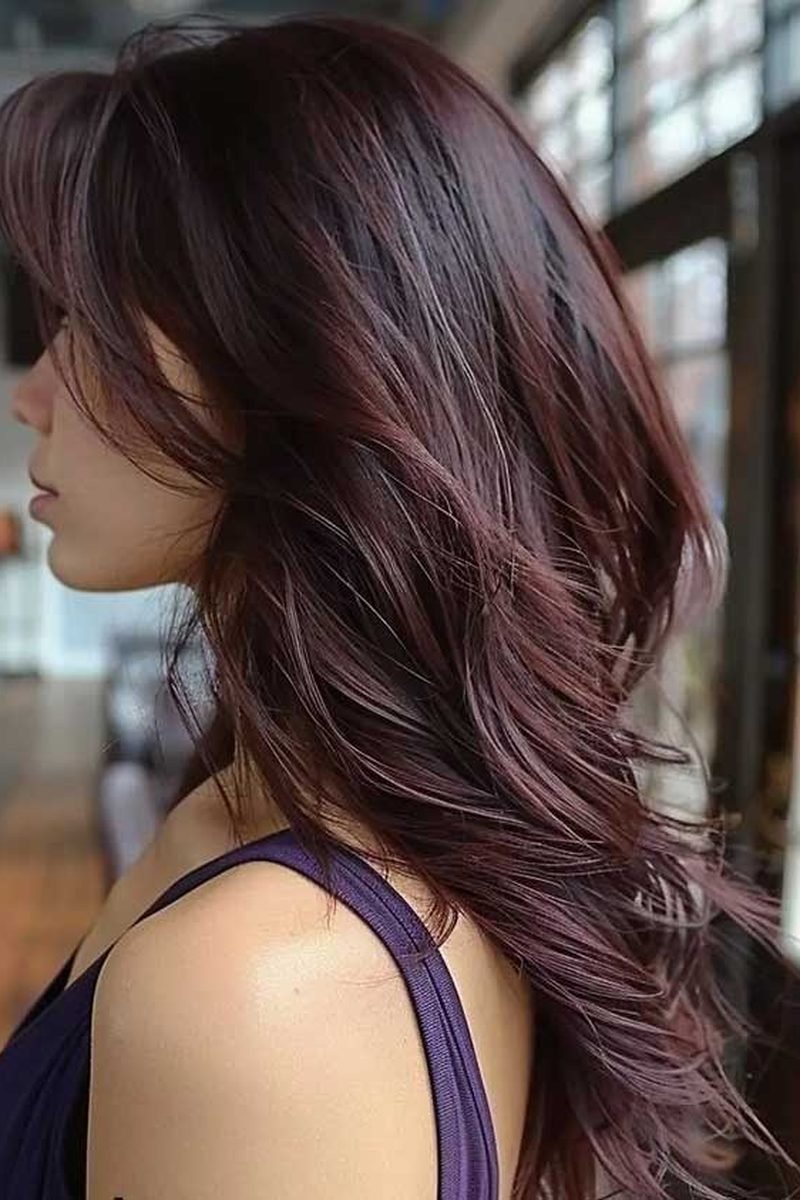 Sleek straight cherry cola brunette hair