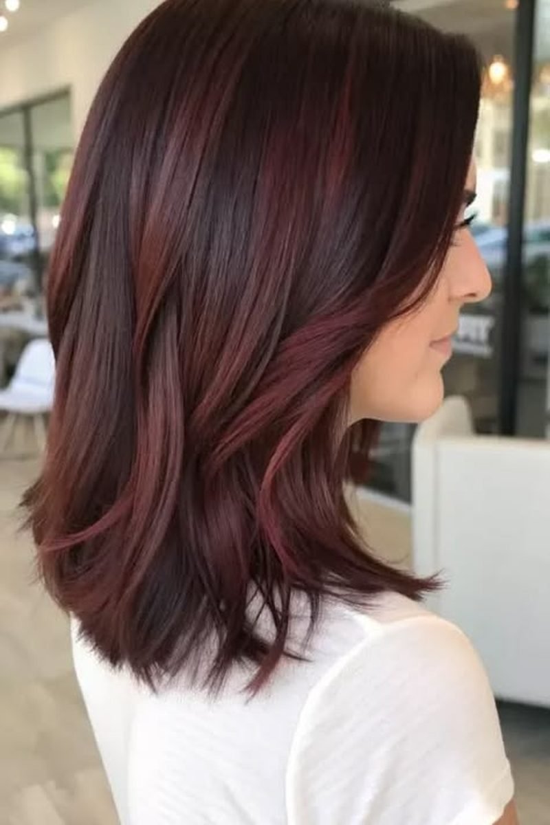 Toasted cherry tips on brunette hair