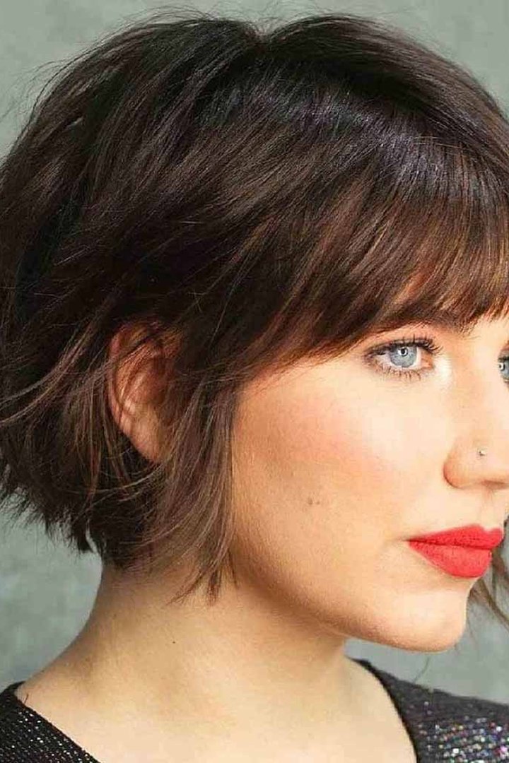 Wet look french bob sleek evening style