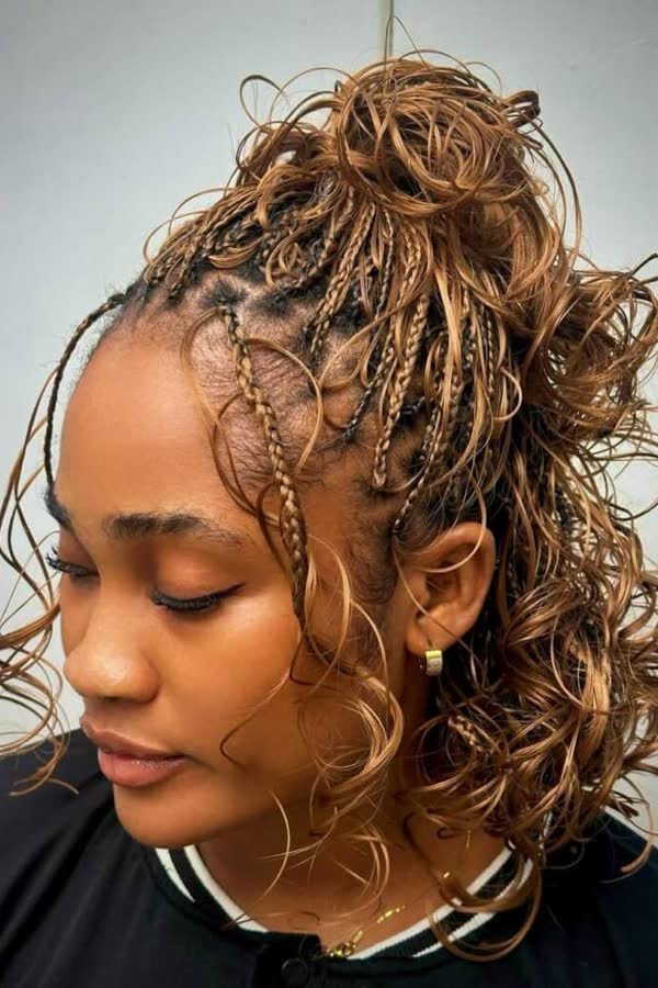 Honey-blonde bob french curl braids with curly ends