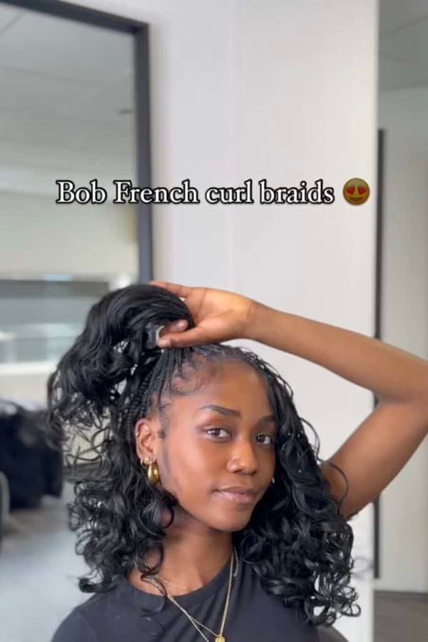 Black side-part bob french curl braids with curly ends