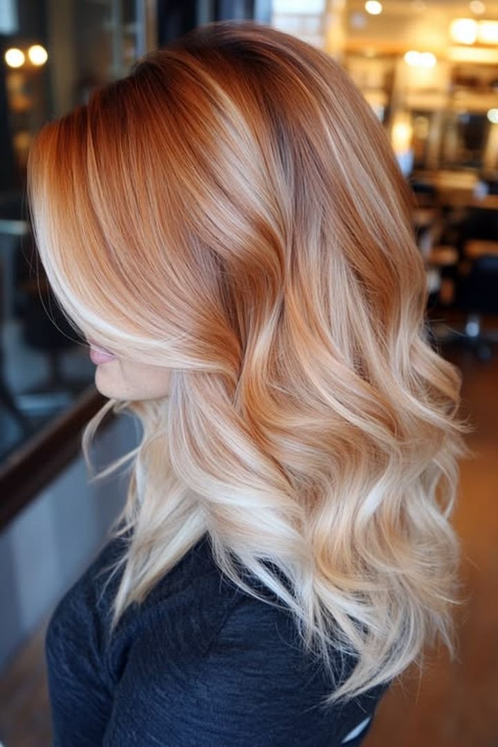Apricot copper blonde hair with soft waves