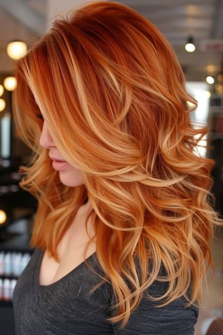 Rich copper blonde waves with dimension