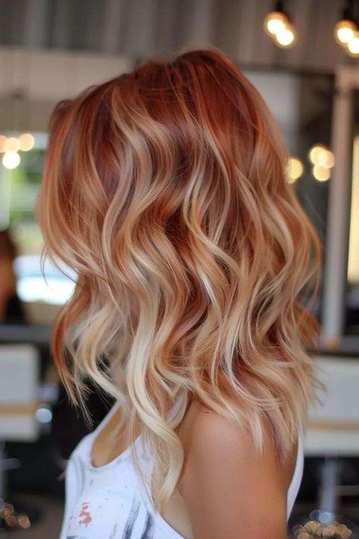 Soft copper blonde lob haircut
