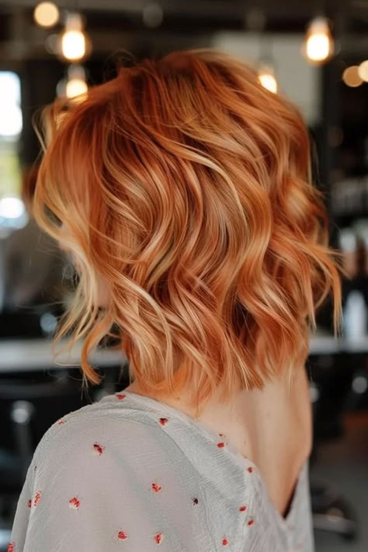 Soft copper blonde shag haircut with layers