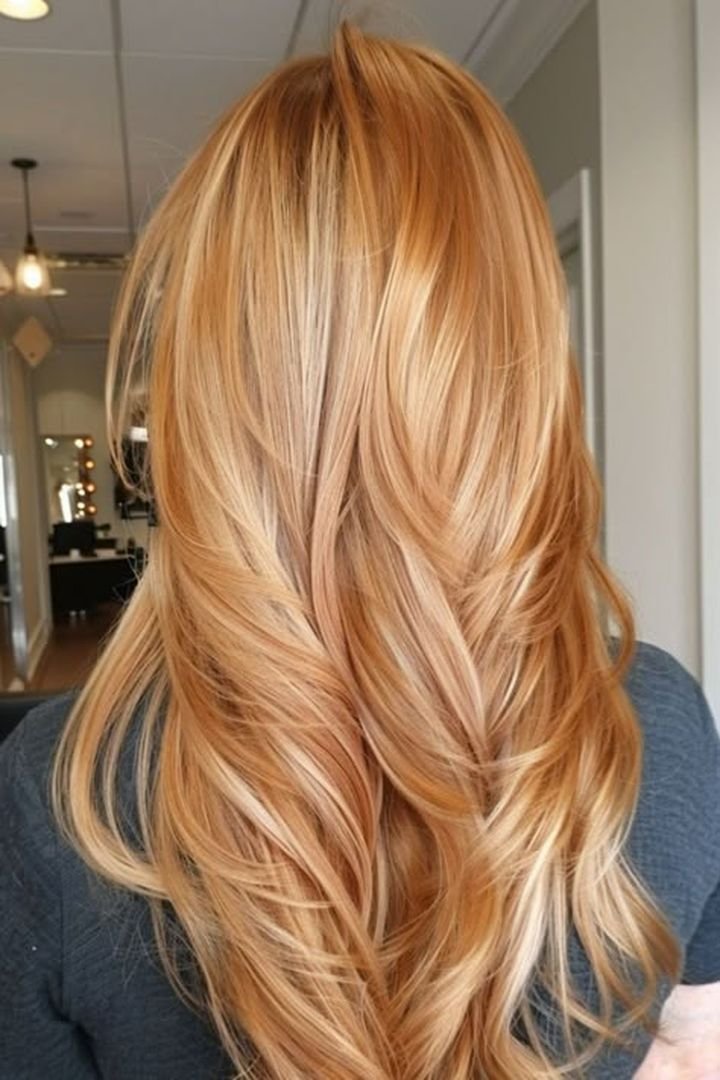Champagne copper blonde hair with elegant waves