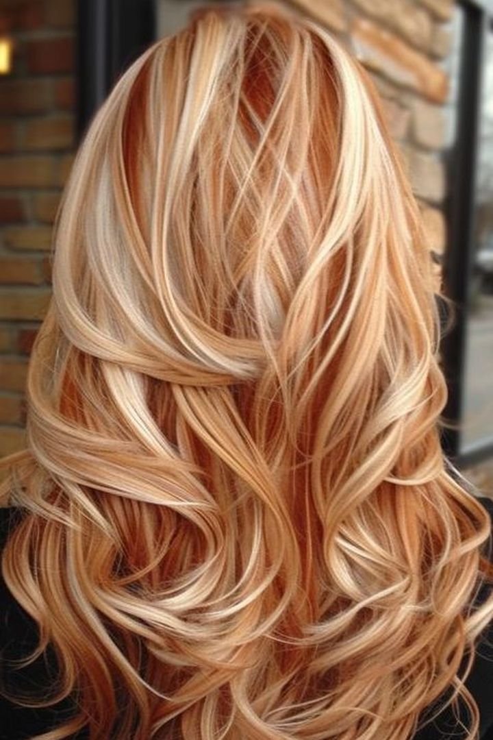 Bright face framing copper blonde highlights