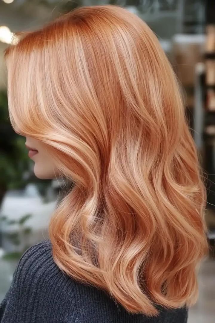 Rose copper blonde hair with pink tones