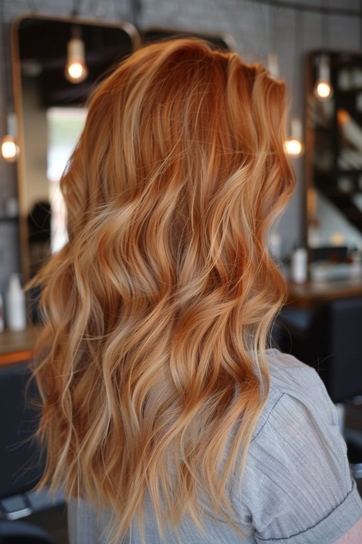 Copper blonde on long layered hair