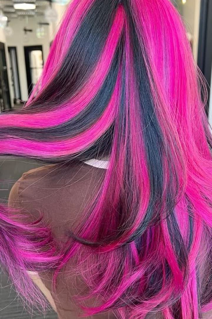Fuchsia pink stripe close-up showing hair texture