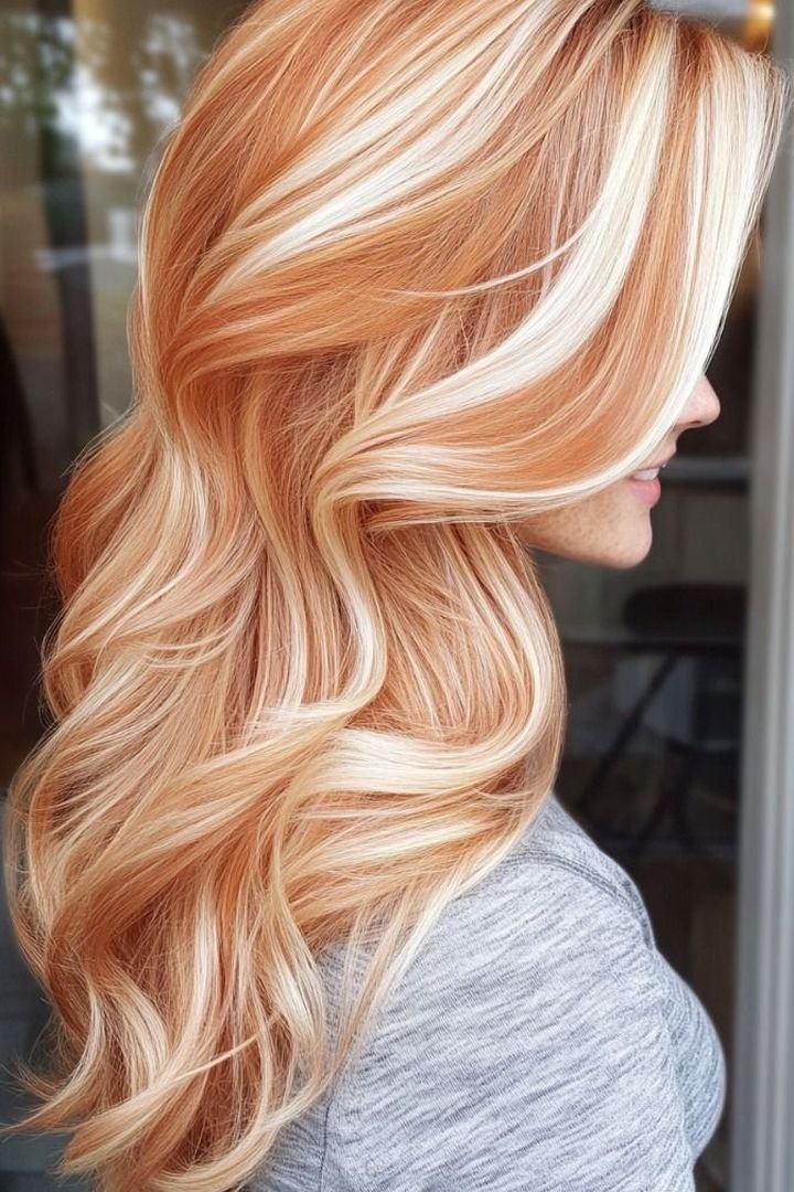 Creamy copper blonde blend on smooth hair