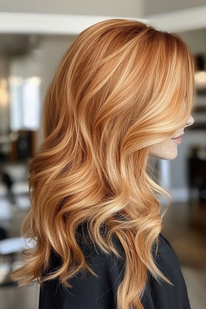 Sunset copper blonde with warm golden tones