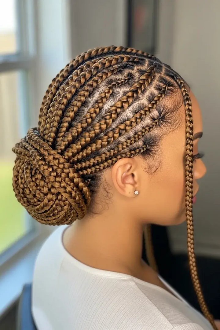 Low bun made from knotless braids hairstyle