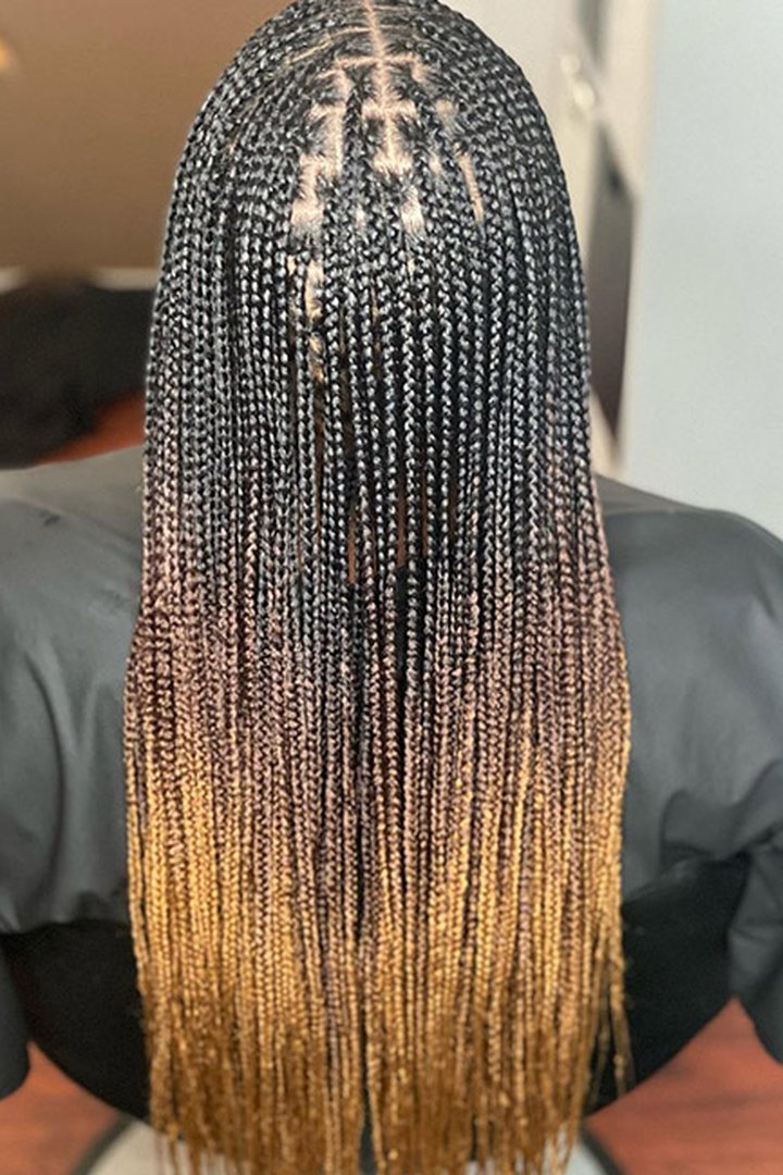 Honey blonde ombre knotless braids hairstyle