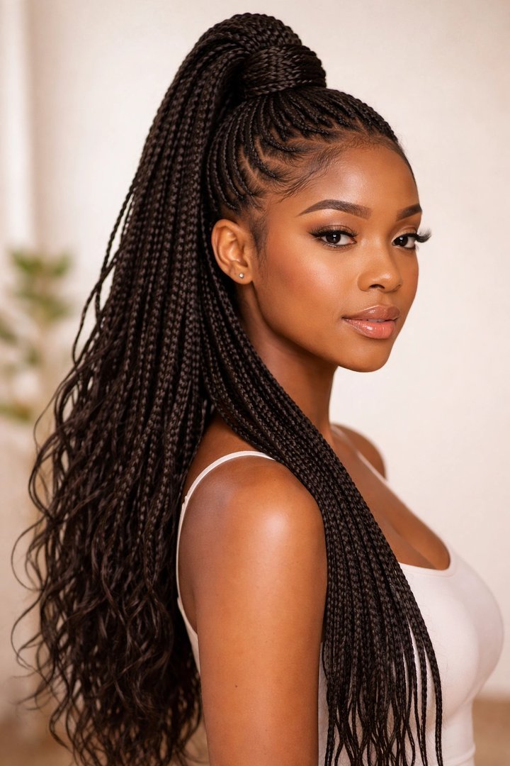 Half-up half-down knotless braids hairstyle