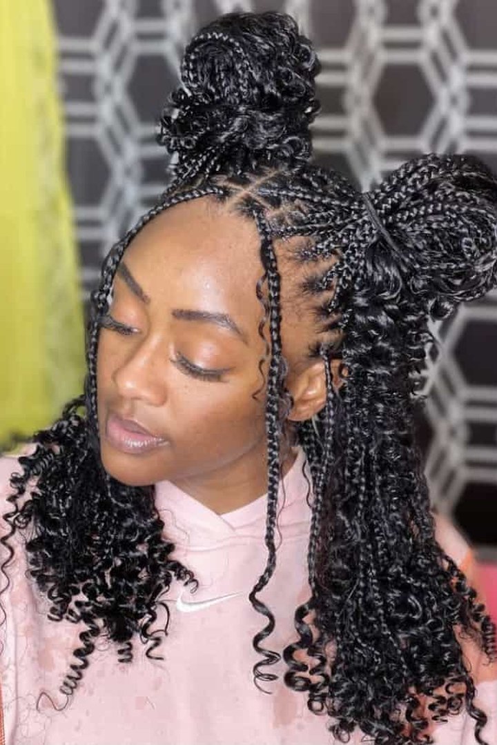 Space buns made from knotless braids hairstyle