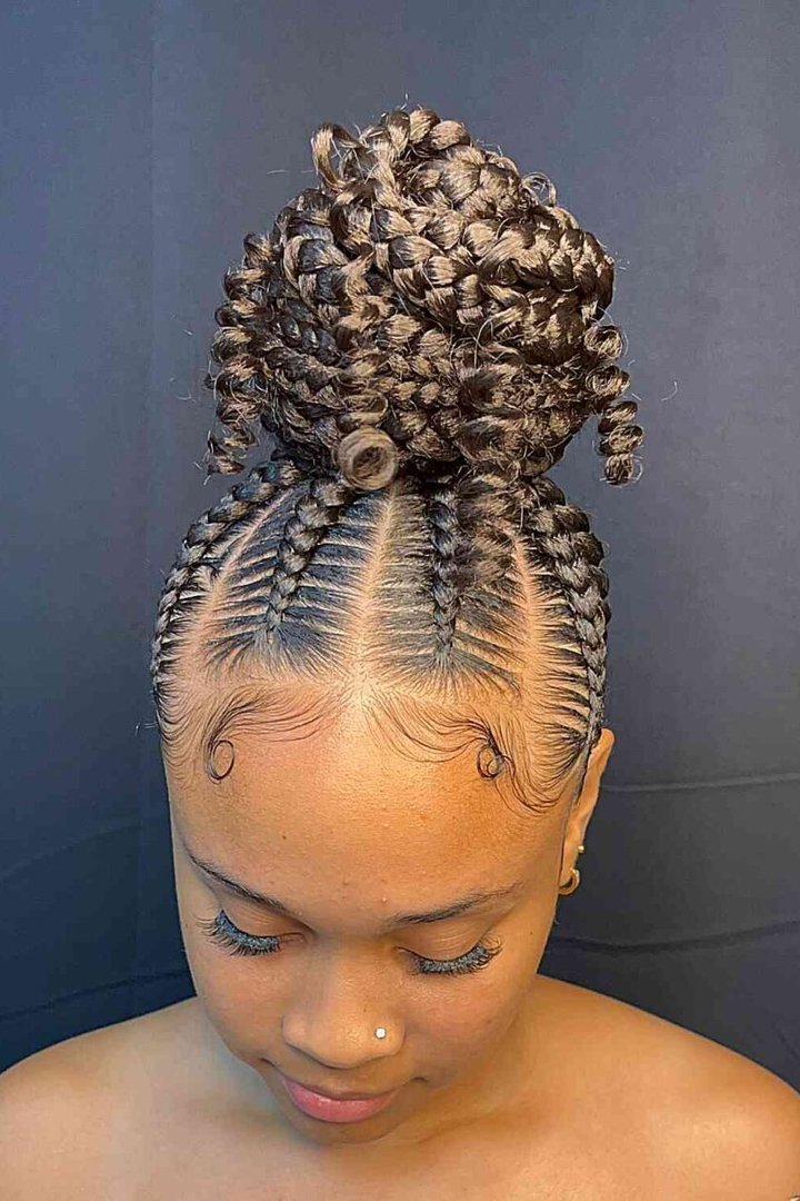 French braid crown into bun with knotless braids