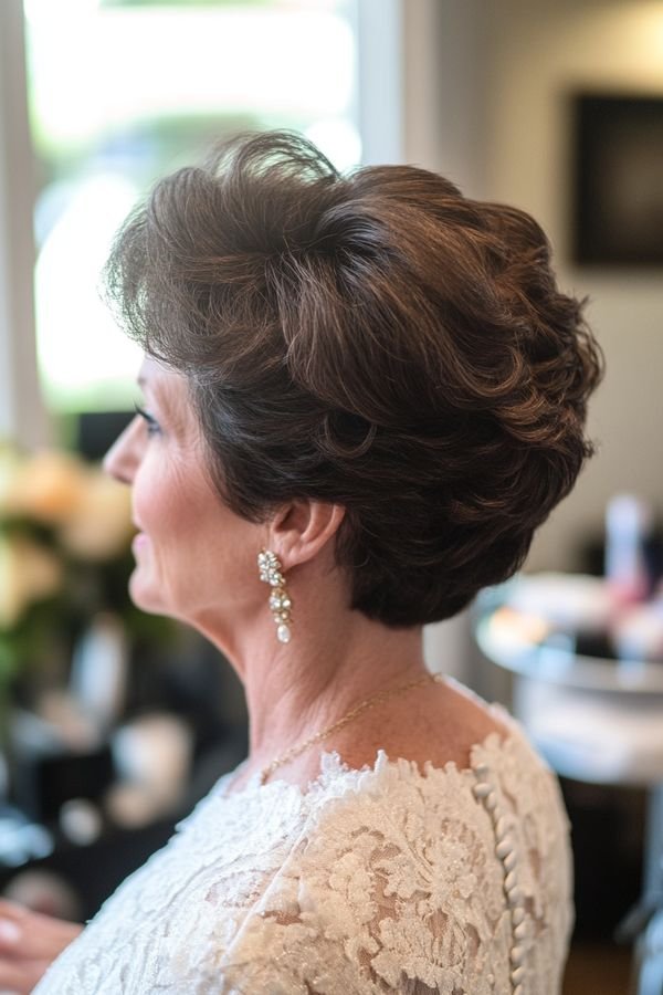 Voluminous dressed-up short hairstyle, back and side view