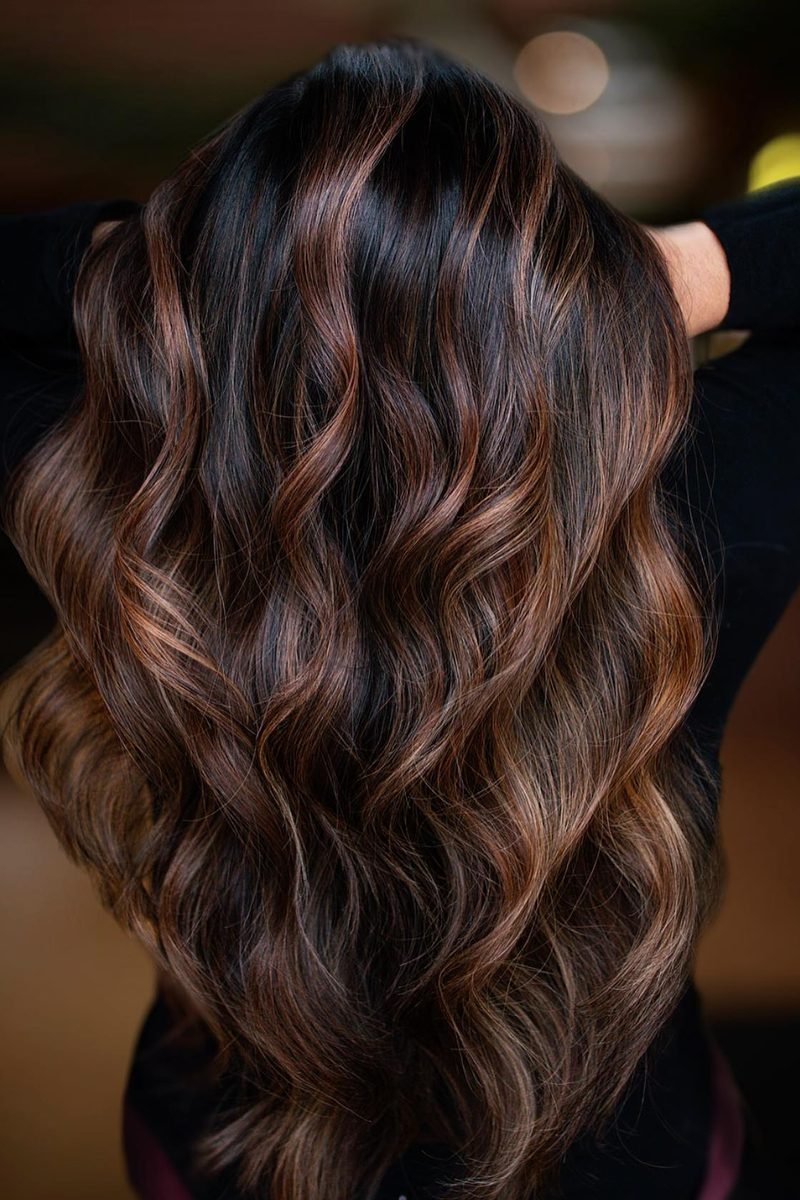 Classic mocha melt balayage on long brown hair