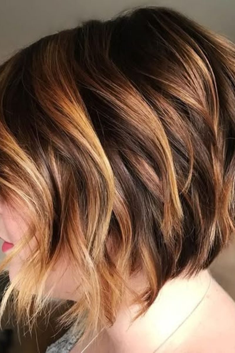 Mocha balayage on brunette bob
