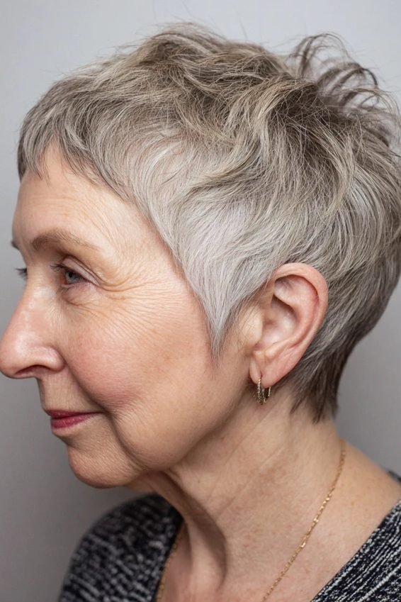 Messy pixie with crown volume for women over 50