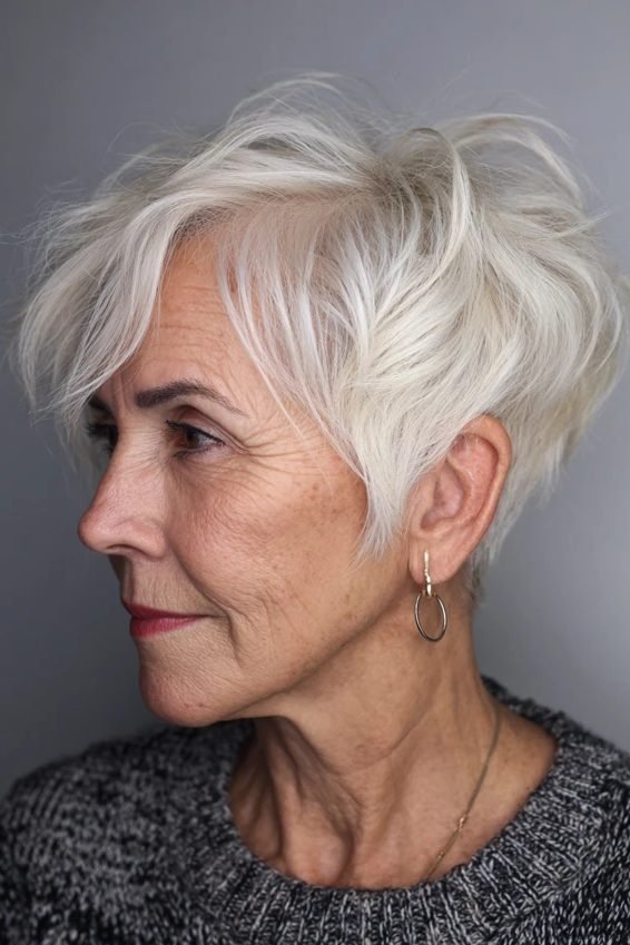 Feathered messy pixie cut for women over 50