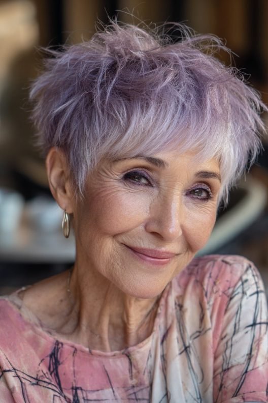 Shaggy messy pixie cut for women over 50