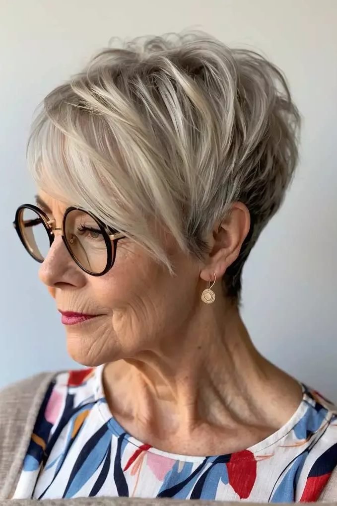 Messy pixie bob hybrid haircut for women over 50